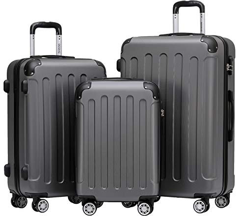 BEIBYE 2045 Zwillingsrollen 3tlg. Reisekoffer Koffer Kofferset Trolleys Hartschale in 14 Farben (Dark Gray)