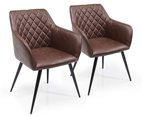 Kare Design Armlehnstuhl San Remo (2/Set), Braun, Esszimmerstuhl, Lederoptik, Stahl Beine, 47cm Sitzhöhe, 79x59x61 cm (H/B/T)