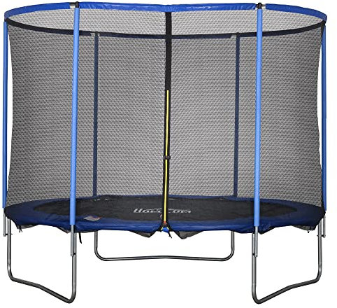 HOMCOM Trampolin mit Sicherheitsnetz Gartentrampolin für Innen- und Außenbereich Fitnesstrampolin für Kinder und Erwachsene Stahl Blau+Schwarz bis 113,6 kg Ø305 x 248H cm