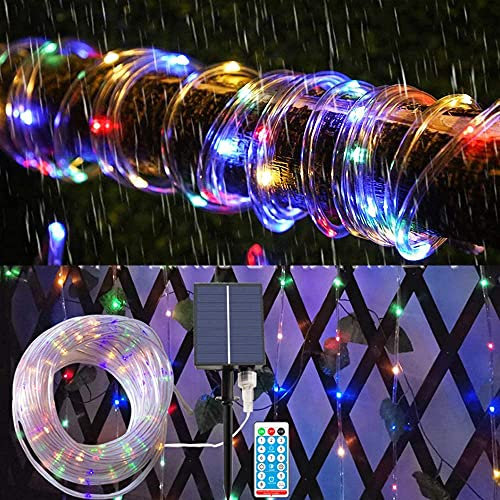 Hawofly Solar Lichtschlauch Lichterkette,20M 200 LEDS Lichterschlauch mit Fernbedienung,IP68 Wasserdicht led schlauch,8 Modi und Helligkeit dimmbar,lichtschlauch led Ideal für Aussen, Hochzeit, Party