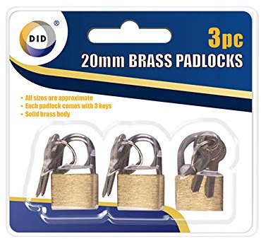 Confezione da 3 lucchetti in ottone con sistema di bloccaggio solido da 20 mm, con cilindro a perno e 3 chiavi (oro)