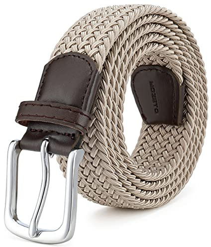 MOZETO Elastisch Stretch Gürtel Breite 3.3cm, Stoffgürtel Stretchgürtel Flechtgürtel Geflochtener Gürtel für Damen und Herren, Khaki, Geeignet für 38-42 taille / Länge125cm