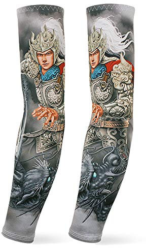 DETUCK Calentador de mangas para tatuaje, protección UV, protección solar UPF 50+, compresor, par (un par), Armadura dorada Zhao Yun, L