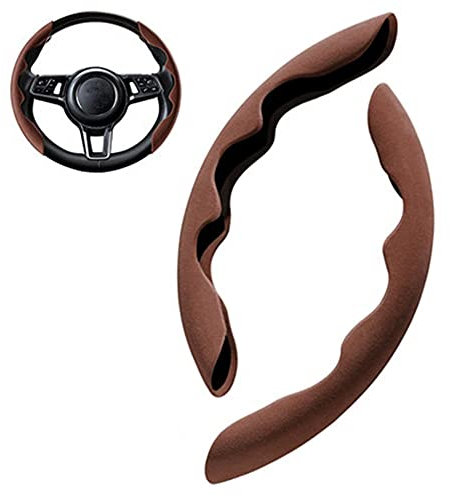 Universal Auto Lenkradbezug,MoreChioce 2 Stück 38CM Wildleder Auto Lenkradhülle Rutschfeste Lenkrad Abdeckung Anti Rutsch Lenkradschoner Atmungsaktiv Lenkradschutz Auto Innenraum Zubehör,Braun