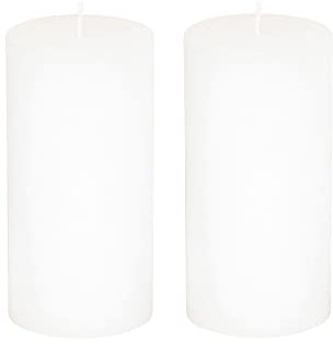 Stumpenkerzen Rustic 2er Set - Stumpenkerze, Blockkerze, Kerze, Adventskranz, Advent - Kein Ruß - Brenndauer: 120 Std. - viele Farben - 10x20 cm (Weiß)