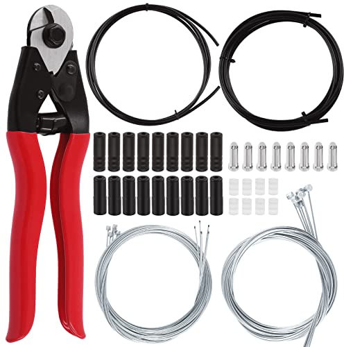 Keadic 83Pcs Universal Bike Cable Housing Set Includes Stainless Steel Bicycle Brake Shifter Cable, O-Rings, Cable End Caps, Cable Cutter and Black Cable Housing for Road Mountain Bicycle Cycling