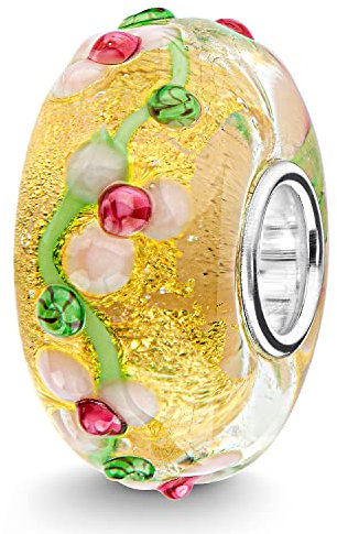 Materia Glas Beads 3D Blumen Anhänger Silber 925 mit Goldfolie #1461-Gold