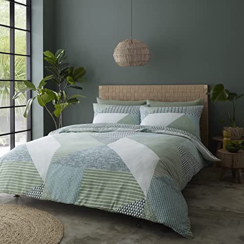 Catherine Lansfield Larsson Geo Funda Nórdica + funda de almohada Cama Verde