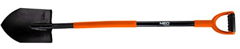 NEO TOOLS Vanga professionale temprata, fusto in metallo, manico gommato su tubo, lunghezza 1250 mm, larghezza testa 200 mm, vanga da giardinaggio, pala da costruzione ergonomica (affilata)
