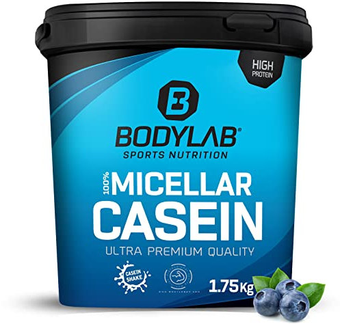 Bodylab24 Casein Micellar Mirtillo 1750g, 100% caseina pura, ricca di aminoacidi BCAA, lunga sensazione di sazietà, supporta la costruzione muscolare, ideale durante una dieta proteica