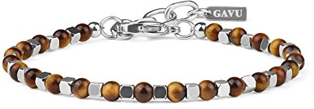 GAVU Unisex Geschenk Edelstahl Armband mit Gelbem Tigerauge Edelstein Armband