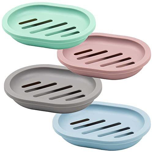 Lot de 4 porte-savon à double couche pour douche - Porte-savon en plastique pour salle de bain, cuisine, toilettes, savon