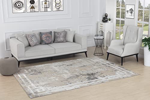 Livabliss Taza modern Wohnzimmer Teppich abstrakt Design in Marmor Optik, 120x170 cm für Wohnzimmer, Esszimmer, Schlafzimmer – Marmor Teppich groß, weicher Kurzflor in Beige, Grau, Elfenbein