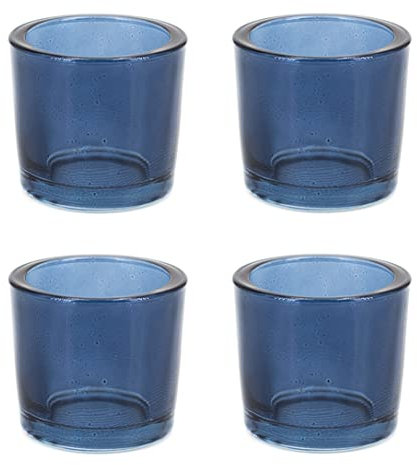 Teelichthalter Glas 6,5x6cm Set 4 Stück Teelichtgläser Windlichtglas Windlicht klein dunkelblau
