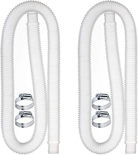2 PCS Tuyau de Remplacement pour Piscine, Accessoires de Tuyau de Pompe À Filtre avec 4 Clips Métalliques, Tuyau de Piscine Long de 59x1,25 Pouces pour Pompe