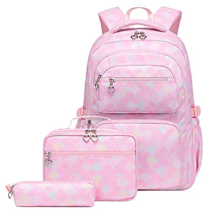 3Pcs Mermaid Scale Backpack Set for Girls with Lunchbox & Pencil Case, Mermaid Girls Backpack School Bag and Lunch Bag Set