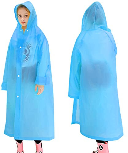 Skyzone Kids Rain Coat for Girls Boys,Portable EVA Raincoat Lightweight Rain Poncho with Hood,Reusable Cute Children Raincoat for Travel Outdoor Climbing Cycling Hiking Camping