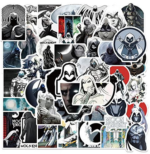 LYLSDSB 50 Stück Moon Knight Aufkleber Vinyl Held Film Cartoon Sticker für Laptop Skateboard Wasserflaschen Motorrad Auto Gepäck,Wasserdicht Cool Hero Aufkleber für Kinder Teenager