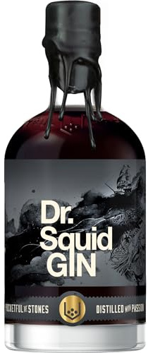 Pocketful Of Stones Dr Squid Gin, Squid Ink Cornish Gin, 70cl, 40% ABV | Real Squid Ink, Black Gin Turns Pink With Tonic, Sea Buckthorn, Vanilla, Lemon Peel, Small Batch, Gin Gift, G&T Or Mule