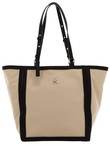 Tommy Hilfiger Damen TH Essential S Tote CB AW0AW15698 Tragetasche, Beige (White Clay/Black)