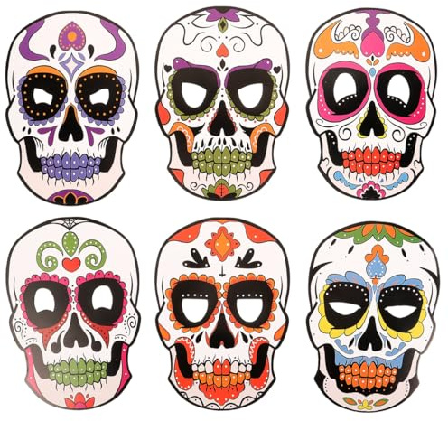 FRCOLOR 6 Stück Totenkopf-Masken zum Tag der Toten, Masken, Halloween-Accessoires für Kinder Erwachsene