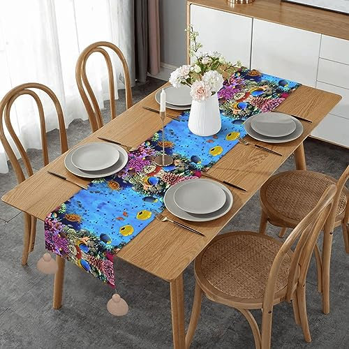 Runner da tavolo decorativo per tavolino da caffè, runner da cucina, per cene a casa, feste, matrimoni, pesci sott'acqua