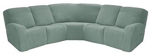 jianyana Sofabezug Eckform, 7-teilig Samt L-Form Sofabezug Sektionalliege Couchbezug Möbelschutz dick weich waschbar (Fünf-Sitzer, Grün)