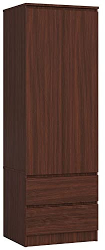 AKORD Kleiderschrank Star S | Zweitürig S 60 cm | 2 Schubladen mit Regalen und Einer Kleiderstange | für Kleiderschränke Schlafzimmer | Laminierte Platte 16 mm Farbe Wenge