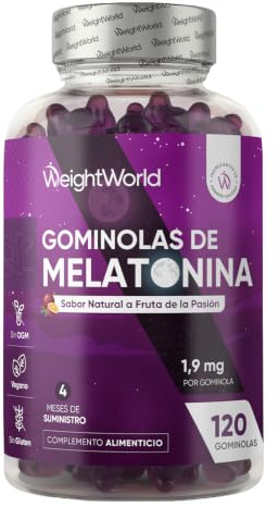 Melatonina Gominolas 120 Unidades Con Vitamina B6 - Para 4 Meses, Vegano | Gummies Sabor Natural a Fruta de la Pasión, la Melatonina Contribuye a Reducir el Tiempo para Conciliar el Sueño, Sin Gluten