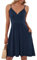 AUSELILY Robe élégante D'été Femme Bretelles sans Manches Robes Décontractée Courte Col en V avec Poches(L,Bleu Marin)