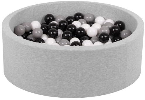 Petsona Foam Dogs Pool With Balls, Pets Soft Ball Pit, Dry Paddling Pool, Removable And Washable Cover, Lightgrey:Grey/White/Black