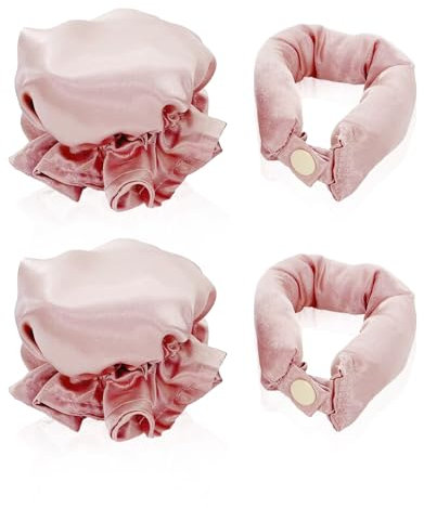 4 hitzefreie Lockenstäbe, DIY-Styling-Werkzeuge, hitzefreies Lockenstab-Stirnband, verstellbares Lockenstab-Set, Lazy Curling-Set (Lotusrosa)