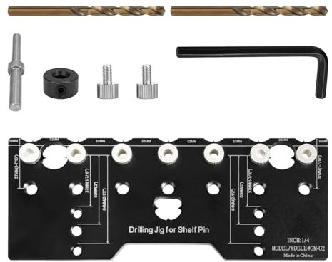 Regalstift-Jig-Set, 1/4 Zoll Aluminiumlegierung, Regalstift, Bohrvorrichtung für gerade Löcher, 5 mm Schrank, verstellbare Regalstift, Bohrschablone, Schrank-Hardware-Jig