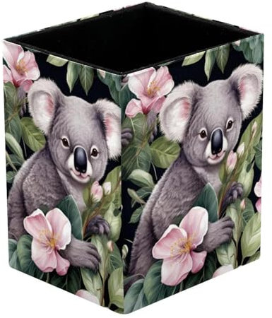 HOHODIY Portapenne creativo rotondo | Koala Desktop Storage Organizer|Gadget Cancelleria Storage Box|Office Leather Organizer