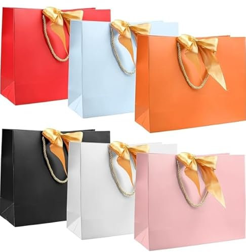 INHEMING 6 Stück Große Geschenktüte, Geschenktüten mit Henkel,Geschenktüten mit Schleifenbändern, für Geburtstag, Hochzeit, Festivalfeier