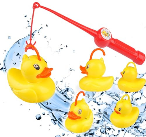 Enten Angeln, 5 Stück Angelspiel Badewanne mit 1 Angeln, Angel Spielzeug für Kleinkinder Lernspielzeug, Mädchen Jungen Entenangelspiel Geschenk