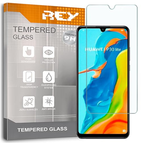 REY 2X Protector de Pantalla para Huawei P30 Lite - Huawei P30 Lite 2020 New Edition, Cristal Vidrio Templado Premium