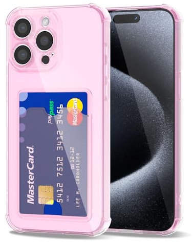 Svanove for iPhone 15 Pro Case Wallet Clear, Card Holder Case with Credit Card Slot, Thin Slim Transparent Silicone Grip Soft Rubber Protective Shockproof Airbag Bumper for Women, Light Pink