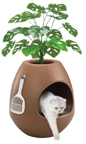 Eggloa6 Hidden Litter Box - Plant Litter Box Enclosure with Artificial Plants, DIY Cat Litter Box Furniture Extra Large, Easy to Clean(Brown)