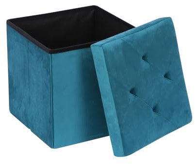 Easylife Ottoman Storage Cube (Teal). Folding Storage Box for Magazines or Toys (H38 x W38 x D38cm). Doubles as a Comfy Footstool/Foot Rest. Fold Flat Storage Boxes With Lids - Fully Guaranteed
