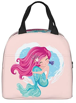 PAQGSREM Lonchera de sirena para niña, bolsas de almuerzo aisladas para mujeres/hombres, bolsas de almuerzo reutilizables, perfectas para oficina, camping, senderismo, picnic, playa, viajes