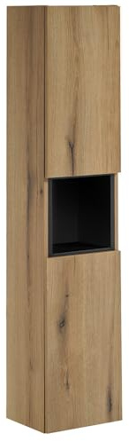 Lomadox Badezimmer Hochschrank mit Regaleinsatz, Eiche und schwarz, geringe Tiefe (40cm)