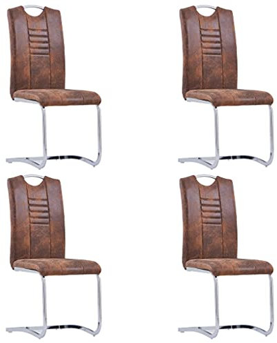 Freischwinger 4 STK. Braun Wildleder-Optik, Küchenstuhl, Polsterstuhl, Esszimmerstühle, Küchenstühle, Esszimmerstuhl, 281784