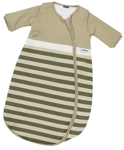 Gesslein Neugeborenen Schlafsack Bubou, Ganzjahres-Schlafsack mit Temperaturregulierung (langer Reißverschluss, 50/60), oliv-beige gestreift