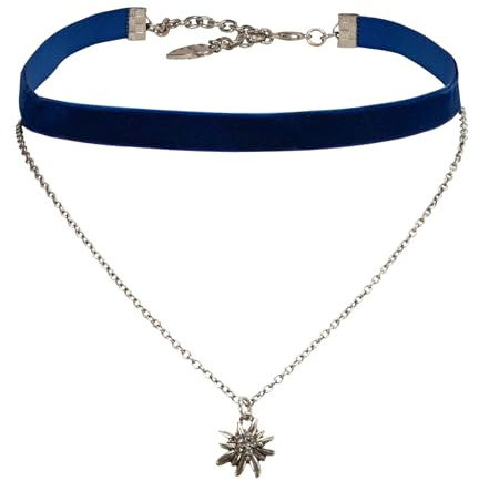 Alpenflüstern Trachten-Samt-Kropfband Strassedelweiss-Kette - nostalgische Trachtenkette enganliegend, Kropfkette elastisch, Damen-Trachtenschmuck, Samtkropfband (in traditionellen Farben) DHK332