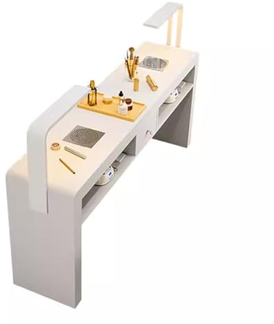 KK-GGL Dexule Manicure Table Pro, Heavy Duty Nail Workstation Desk for Nail Tech, Nail Table with Light & Nail Power Collector, Nail Station for Beauty Salon Furniture & Equipment, White,140cm