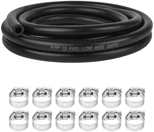5/16 Inch (8mm) ID Fuel Line Hose 10FT NBR Rubber Push Lock Hose High Pressure 300PSI for Automotive Fuel Systems Engines with 12 Clamps