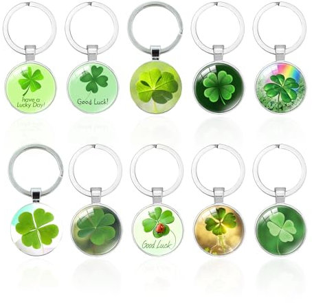 Porte-Clés Trèfle À Quatre Feuilles, Porte-Clés Pendentif Vert, Porte-Clés Portable, Porte-Clés En Métal 10 Pièces