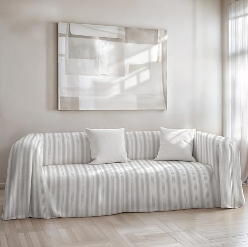 Tagesdecke aus Baumwolle – Sofaüberwurf für 3-Sitzer und 2-Sitzer, Tagesdecke für Einzelbett und Doppelbett-Tagesdecke, hergestellt in Italien, handwerklicher Sofaüberwurf (Grau, 260 x 280 cm)