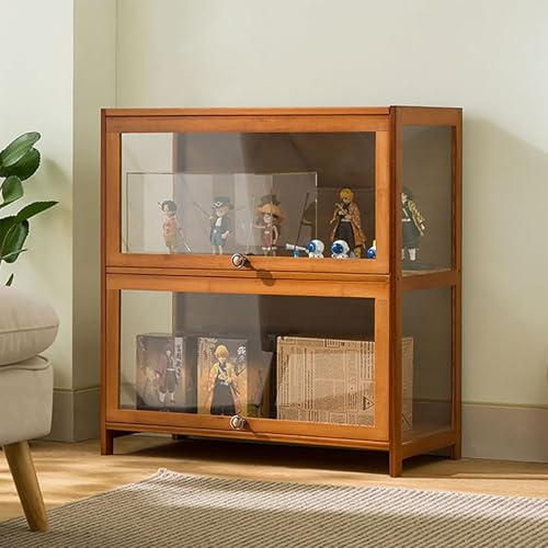 Hynbdes Glasvitrine, Wohnzimmer Vitrine, Schaukasten, robuste Struktur, versiegelt und staubdicht, geeignet für Verschiedene Szenarien (Zwei Ebenen braun 80 * 33 * 73 transparent auf DREI Seiten)